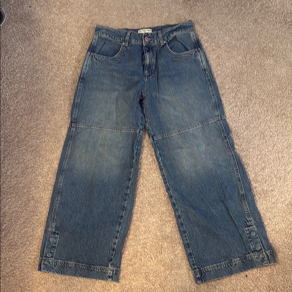 We The Free Blue Ankle Cropped Jeans Wide-Leg